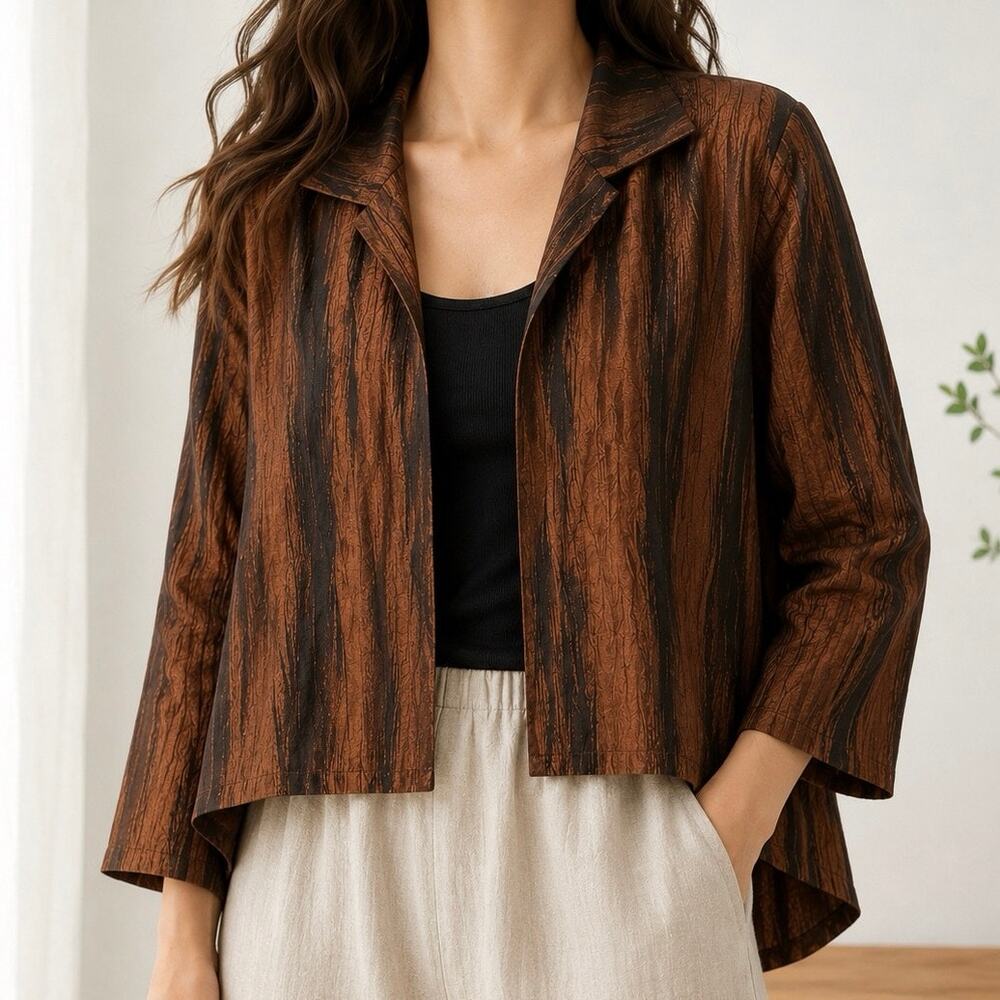 IC by Connie K Small Metallic Brown Wearable Art to Wear Jacket Shirt Top Autumn